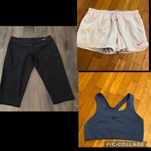 Nike Black Dri-FIT Capri leggings, athletic shorts, & sports bra